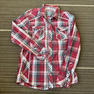 y2k Stitched Red plaid button-up BKE Branded shirt